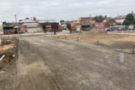 The road base for a temporary drive way has been laid, leading from the Urgent Care Centre at Maryborough Hospital