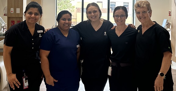 Five female nurses in the dialysis unit.