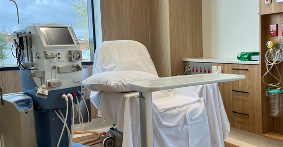 A dialysis unit, medical chair and bed trolley in a medical day unitl